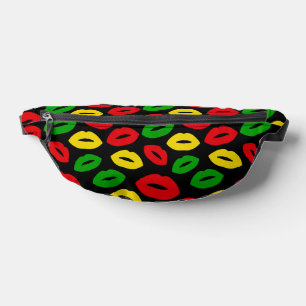 Rasta Coloured Kisses Patterned Black Bum Bags