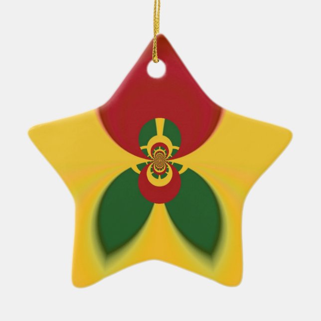 Rasta Colours Abstract Art Print Ceramic Tree Decoration (Front)