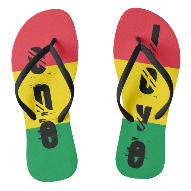 Rasta Colours Green Yellow Red Stripes Flag Patter Flip Flops (Footbed)