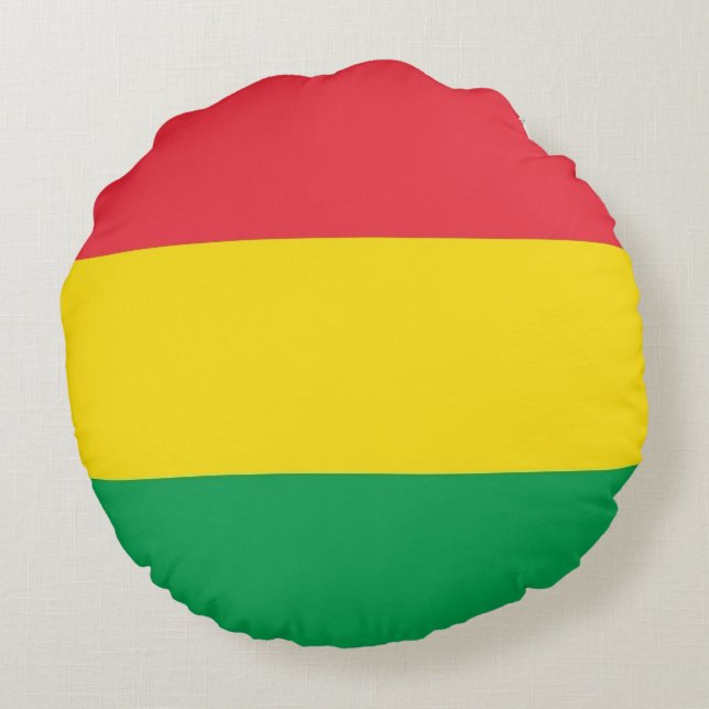 Rasta Colours Green Yellow Red Stripes Flag Patter Round Cushion (Back)