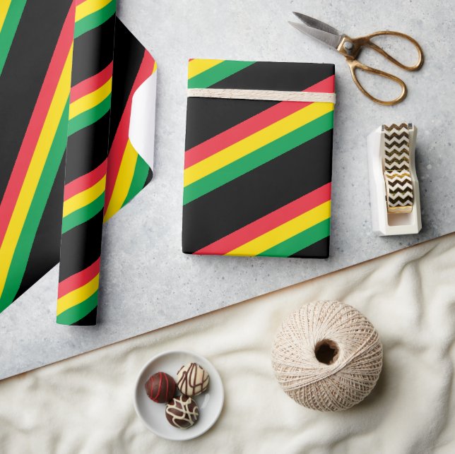 Rasta Colours Green Yellow Red Stripes Flag Patter Wrapping Paper (Crafts)