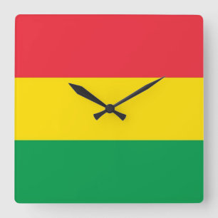 Rasta Colours Green Yellow Red Stripes Flag Square Wall Clock