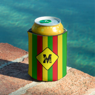 Rasta Colours Striped Monogram Beer Can Cooler
