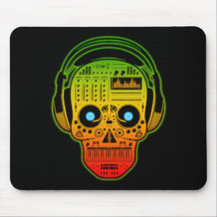 Rasta Day Of Dead, Sugar Skull DJ With Headphones Mouse Mat