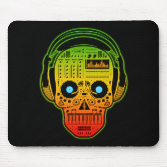 Rasta Day Of Dead, Sugar Skull DJ With Headphones Mouse Mat (Front)