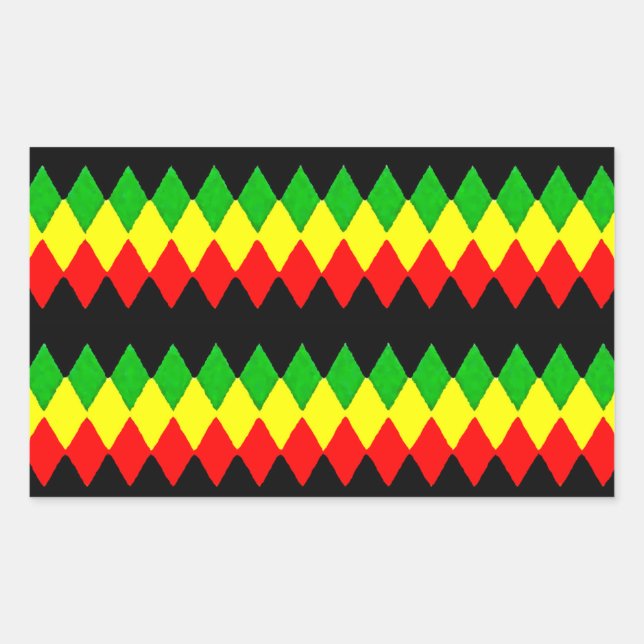Rasta Diamonds. Red Gold and Green. Jah Rastafari Rectangular Sticker (Front)
