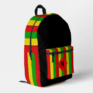 Rasta Flag Colors Striped Monogram Printed Backpack