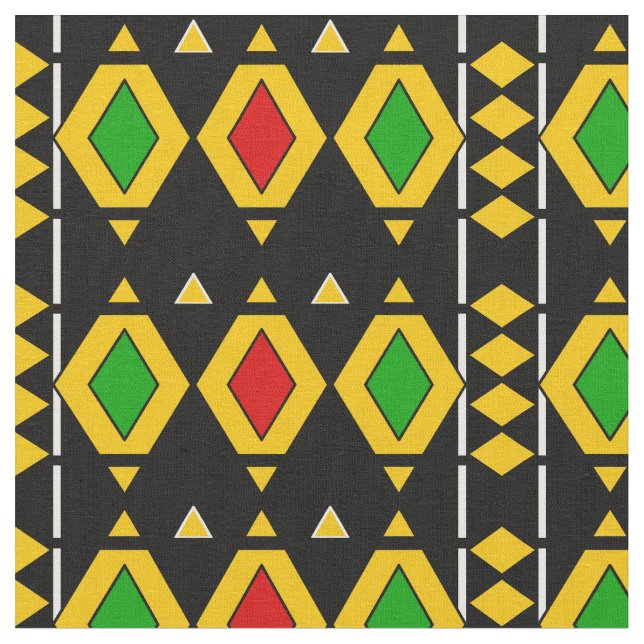 Rasta Flag Coloured African Geometric Pattern Fabric (Close Up)