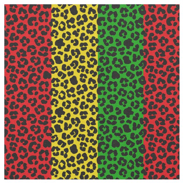 Rasta Flag Coloured Leopard Print Pattern Fabric (Close Up)