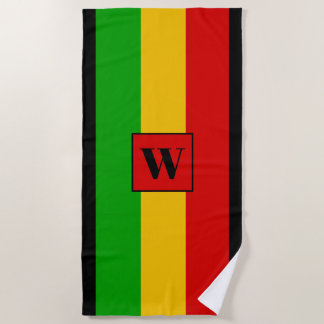 Rasta Flag Coloured Striped Monogram Reggae Beach Towel