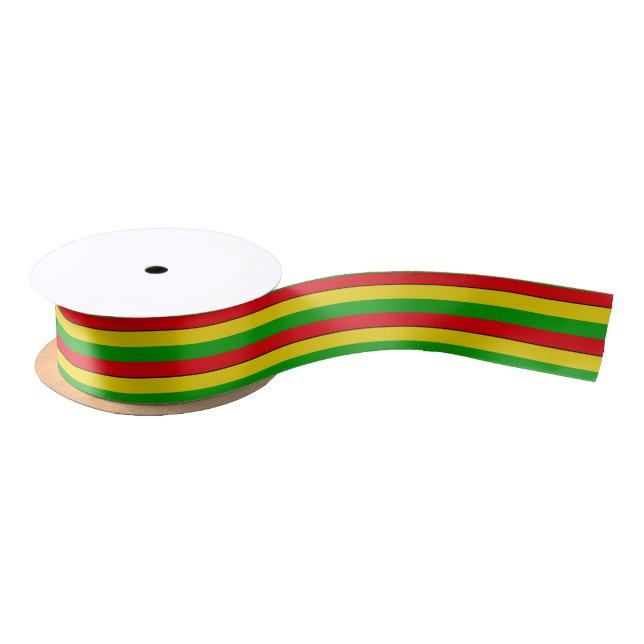 Rasta Flag Coloured Striped Red Yellow Green Satin Ribbon (Spool)