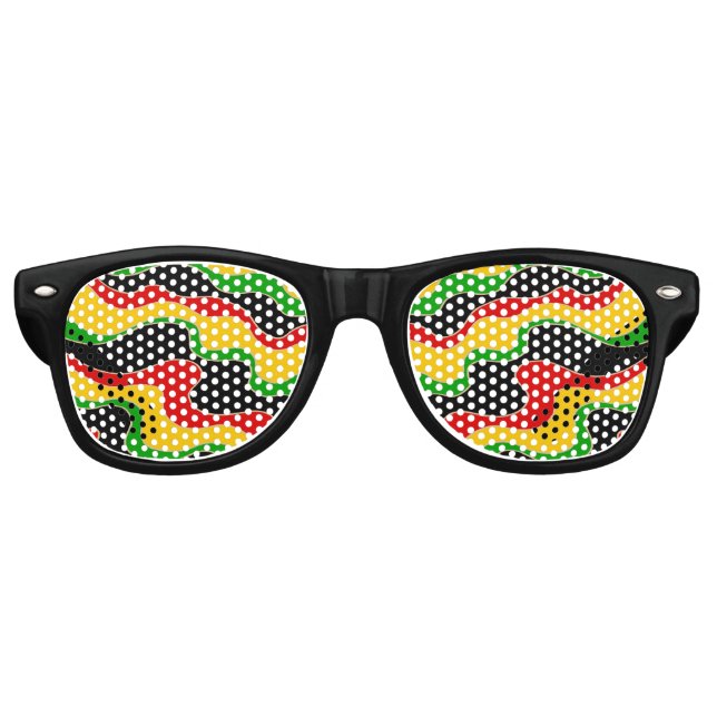 Rasta Flag Coloured Wavy Lines Patterned Retro Sunglasses (Front)