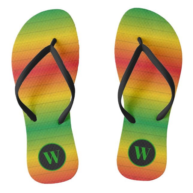 Rasta Flag Colours Monogram Flip Flops (Footbed)