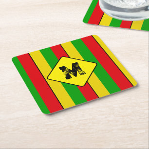 Rasta Flag Colours Striped Monogram Beer Square Paper Coaster