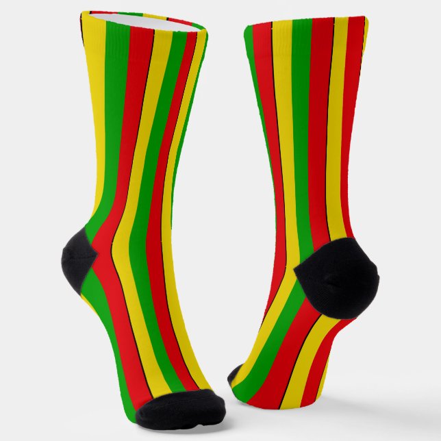 Rasta Flag Colours Striped Patterned Socks (Angled)