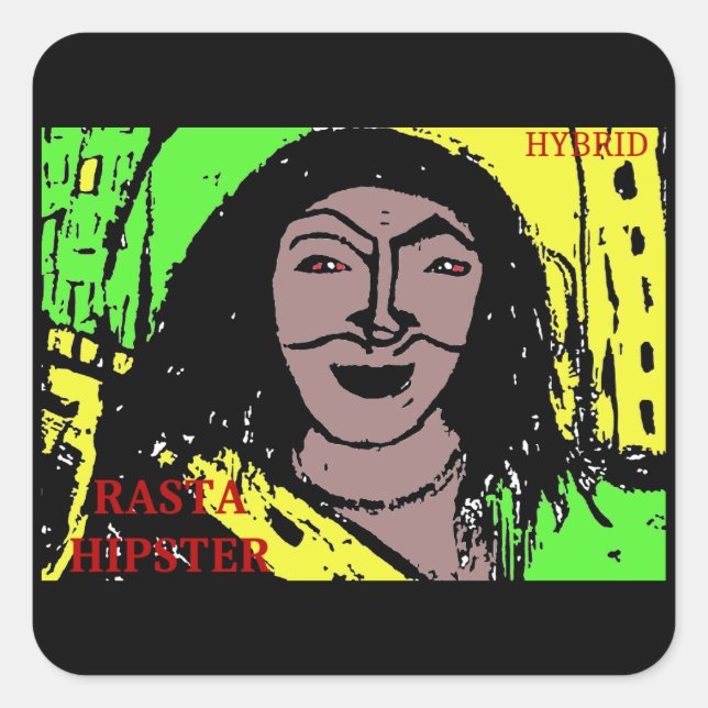 RASTA HIPSTER HYBRID SQUARE STICKER (Front)