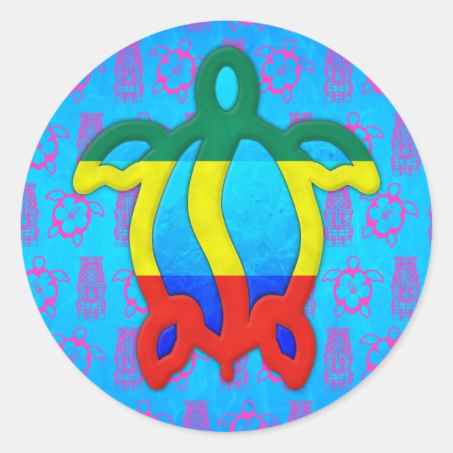 Rasta Honu Classic Round Sticker (Front)