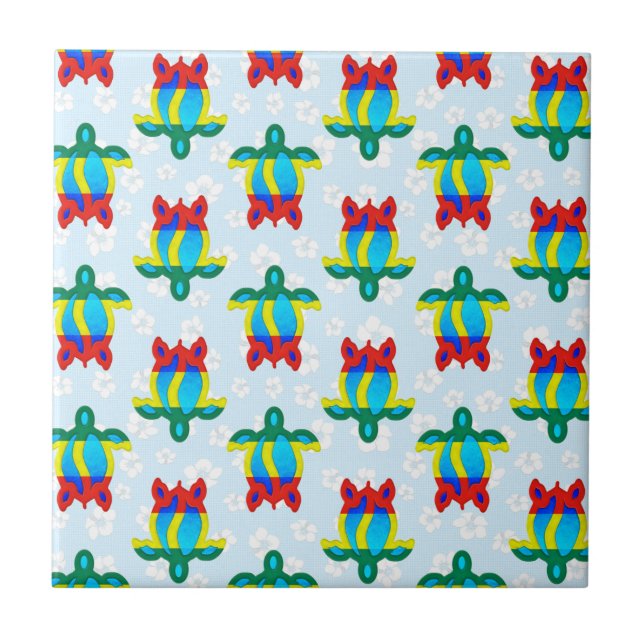 Rasta Island Colors Tribal Turtle Floral Tile (Front)