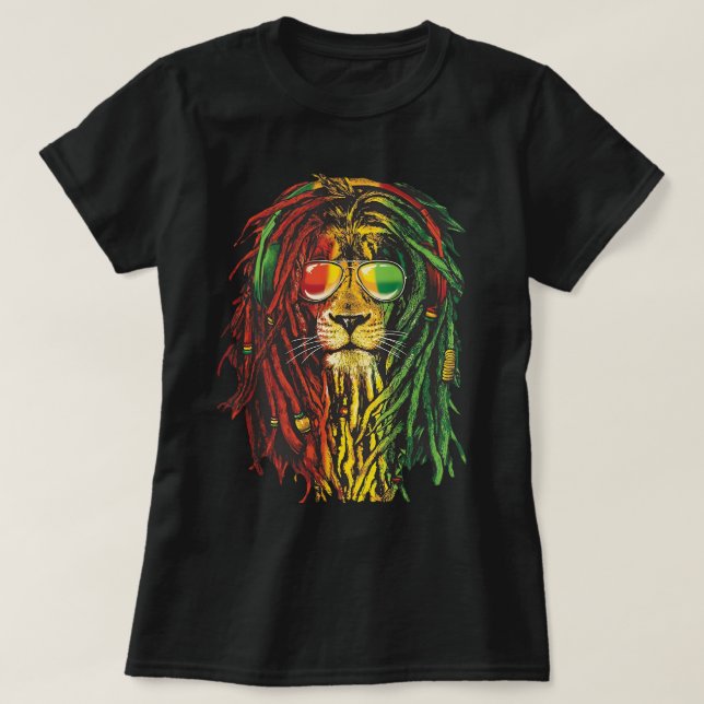 Rasta Lion Cool Dreadlock Rastafari Rasta Lover T-Shirt (Design Front)