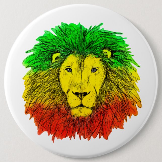Rasta lion head red yellow green drawing Jamaica  6 Cm Round Badge (Front)