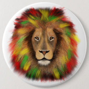 Rasta lion head red yellow green drawing Jamaica  6 Cm Round Badge