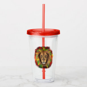Rasta lion head red yellow green drawing Jamaica  Acrylic Tumbler