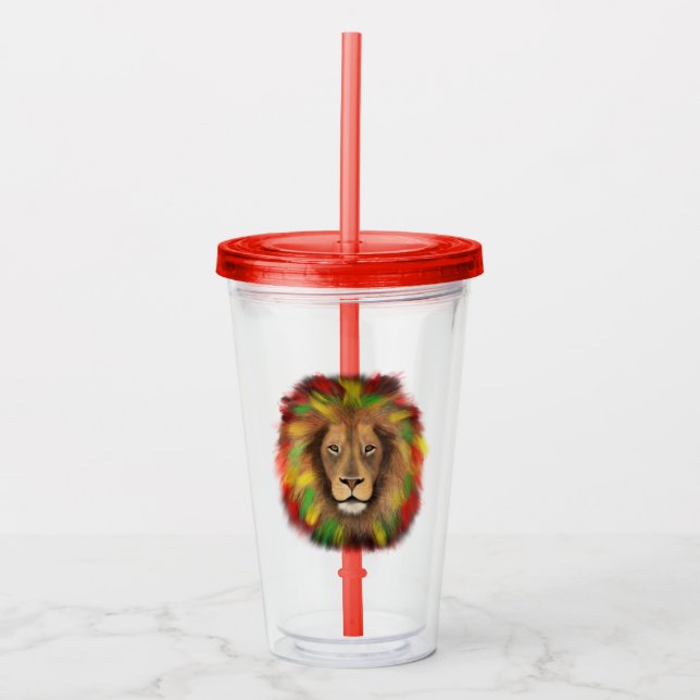 Rasta lion head red yellow green drawing Jamaica  Acrylic Tumbler (Front)