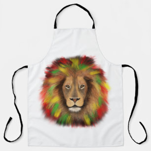 Rasta lion head red yellow green drawing Jamaica  Apron