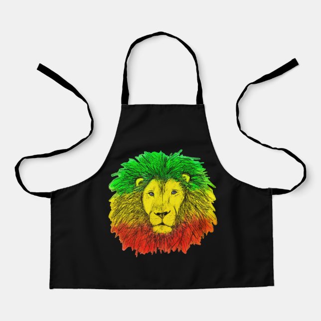 Rasta lion head red yellow green drawing Jamaica  Apron (Front)
