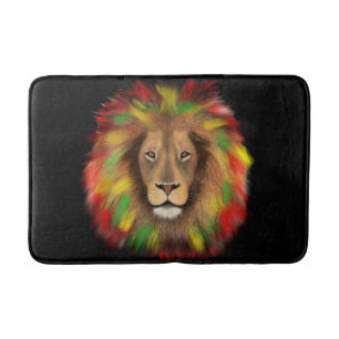 Rasta lion head red yellow green drawing Jamaica  Bath Mat