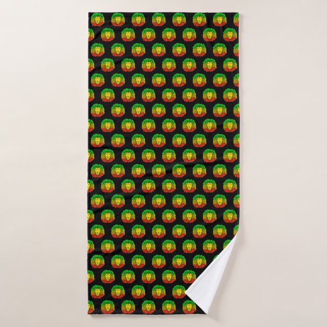 Rasta lion head red yellow green drawing Jamaica  Bath Towel (Bath Towel)