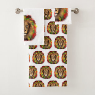 Rasta lion head red yellow green drawing Jamaica Bath Towel Set