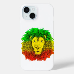 Rasta lion head red yellow green drawing Jamaica iPhone 15 Case