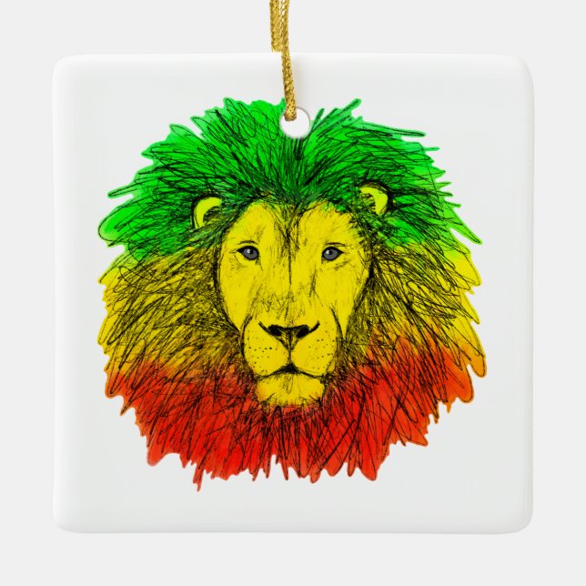 Rasta lion head red yellow green drawing Jamaica  Ceramic Ornament (Front)