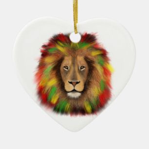 Rasta lion head red yellow green drawing Jamaica  Ceramic Tree Decoration