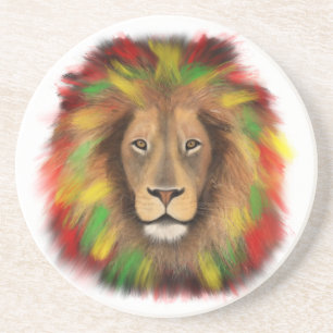 Rasta lion head red yellow green drawing Jamaica  Coaster
