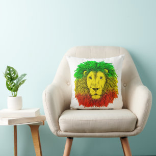 Rasta lion head red yellow green drawing Jamaica  Cushion