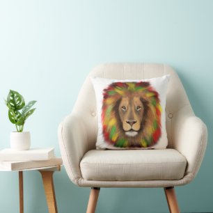 Rasta lion head red yellow green drawing Jamaica Cushion