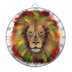 Rasta lion head red yellow green drawing Jamaica Dartboard