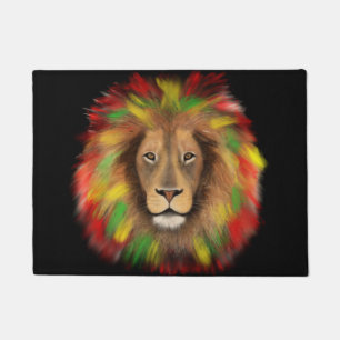 Rasta lion head red yellow green drawing Jamaica Doormat