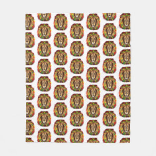 Rasta lion head red yellow green drawing Jamaica Fleece Blanket