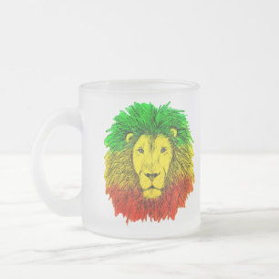 Rasta lion head red yellow green drawing Jamaica  Frosted Glass Coffee Mug