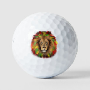Rasta lion head red yellow green drawing Jamaica  Golf Balls