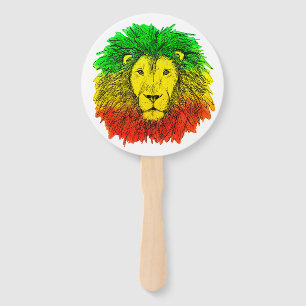 Rasta lion head red yellow green drawing Jamaica Hand Fan