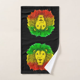 Rasta lion head red yellow green drawing Jamaica  Hand Towel