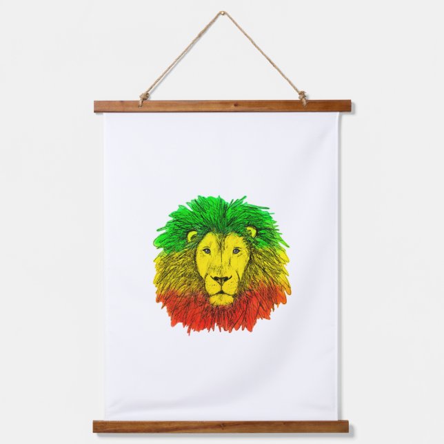 Rasta lion head red yellow green drawing Jamaica  Hanging Tapestry (Front)