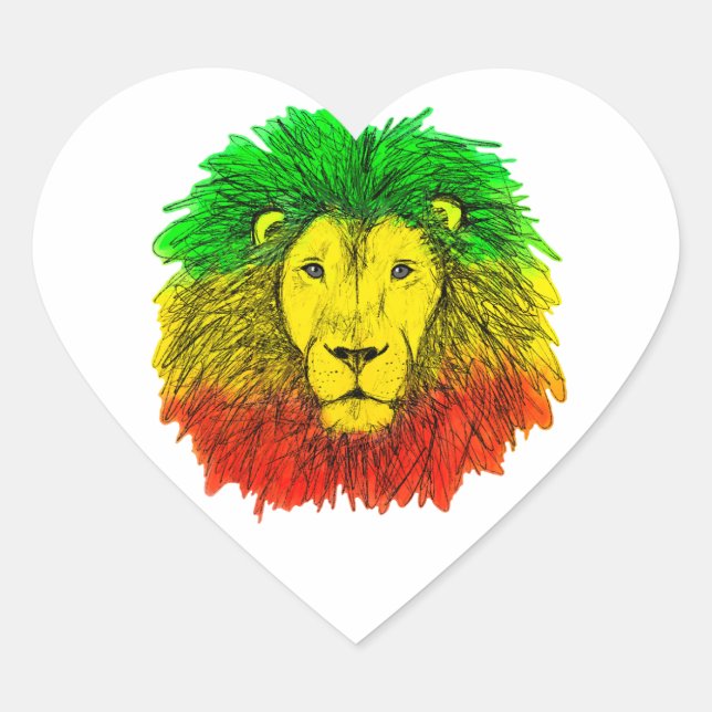 Rasta lion head red yellow green drawing Jamaica  Heart Sticker (Front)