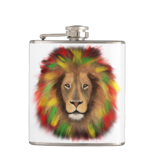 Rasta lion head red yellow green drawing Jamaica Hip Flask