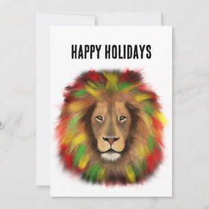 Rasta lion head red yellow green drawing Jamaica  Holiday Card