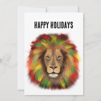 Rasta lion head red yellow green drawing Jamaica Holiday Card